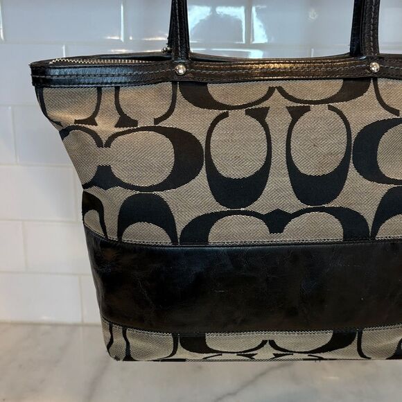 Coach Bag Purse Handbag Leather Y2K Vintage Classic Signature Stripe Tote Bag - Picture 5 of 16